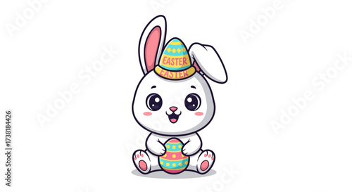 Adorable easter bunny illustration with festive hat and egg for springtime celebrations