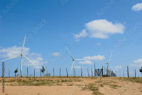 wind turbines farm, currais novos, nordeste, brazil