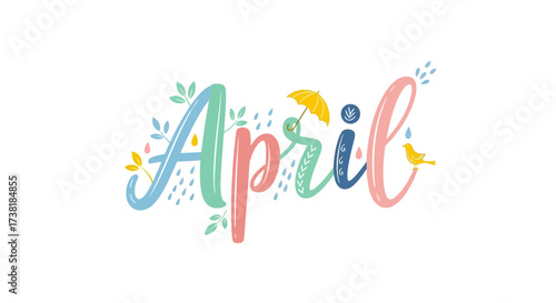 Delicate springtime artistry displays the month of April with whimsical embellishments