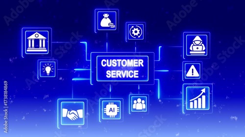 Wallpaper Mural Customer Service Concept Network Icons Glowing Blue Neon Business Solutions Strategy Growth Torontodigital.ca