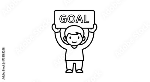 Illustration of a cheerful person holding a sign that says Goal, representing aspirations
