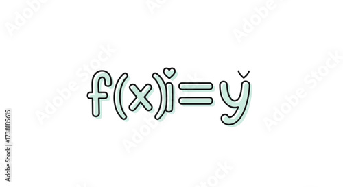 Whimsical math equation with a heart and light blue outline on a white background