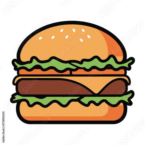 Cartoon Burger Isolated on White Background
