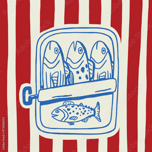Hand drawn cute sardines in a can illustration