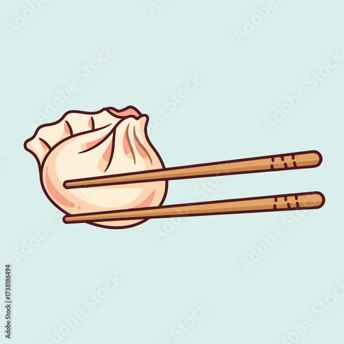 Dumpling with Chopsticks, Asian Cuisine Illustration
