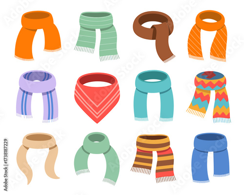 Vector art of collection of colorful winter scarves