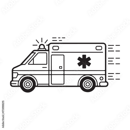 Emergency ambulance rushing fast emergency medical services transportation isolated on white background