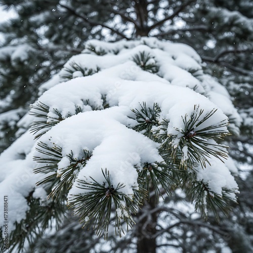 Serene Snow-Laden Pine Branch