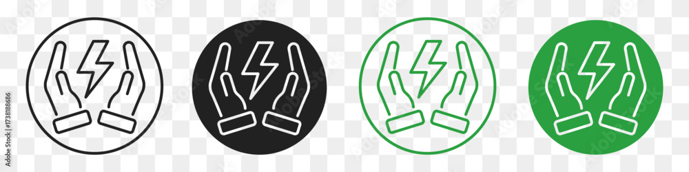 Fototapeta premium hand hold lightning line icon set