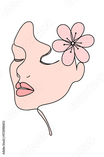 Minimalist Line Art of Woman with Flower in Hair