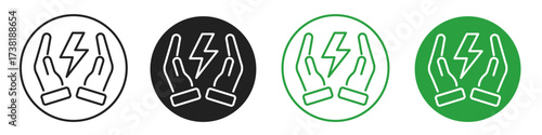 hand hold lightning line icon set