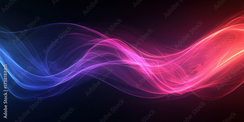 Fototapeta premium Abstract flowing light waves in vibrant pink, blue and red tones