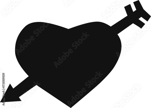 Silhouette icon of heart pierced by arrow in flat vector design for love romance and valentine concept decoration