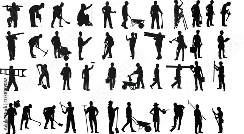 vector silhouettes of workers 