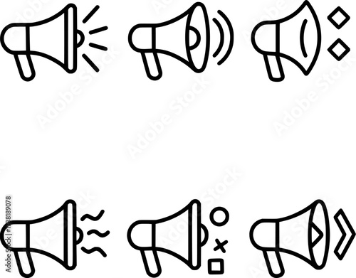 Megaphone Vector Icons Emitting Abstract Sound Patterns