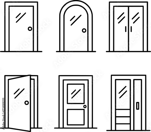 Modern door reflections icon set