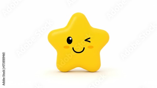 Cute Happy Yellow Star Character with Blushing Cheeks, Winking and Smiling