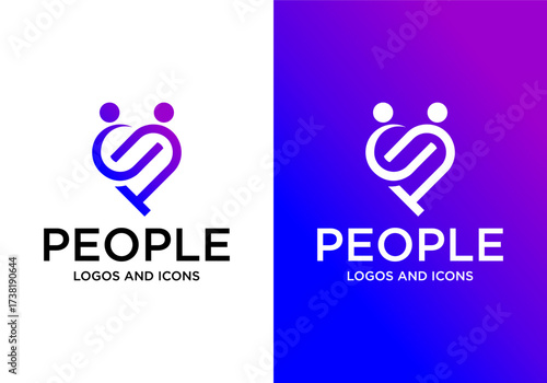 vector design of a heart logo icon with people and initial P
