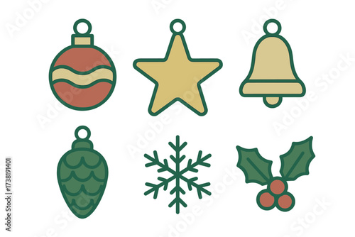 Collection of festive Christmas and winter holiday decorative elements and symbols