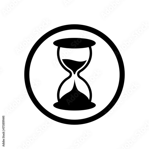 Hourglass with circular frame silhouette time passage symbol vector minimal clean design with white background