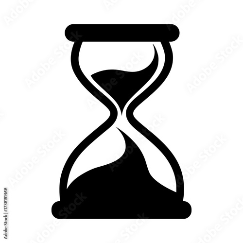 Hourglass with sand flowing silhouette time passage concept vector minimal elegant design with white background