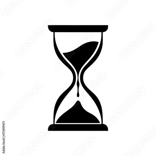 Hourglass with sand flowing silhouette classic sand timer symbol vector clean minimal design with white background