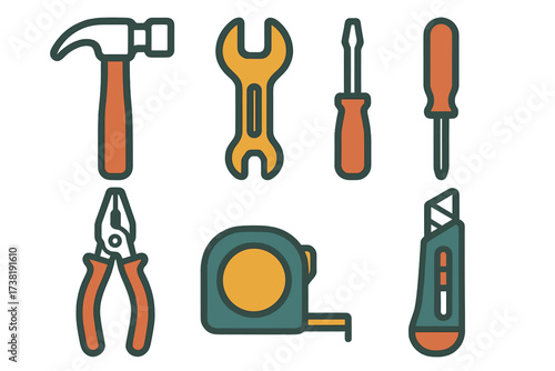 Comprehensive set of essential hand tools for various construction and repair tasks