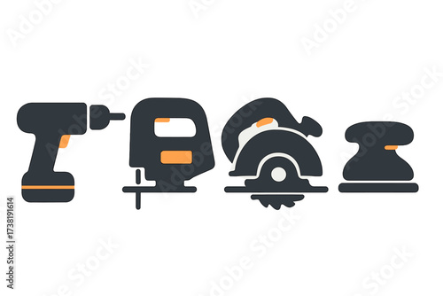 Assortment of essential power tools including drill, jigsaw, circular saw, and sander for various tasks