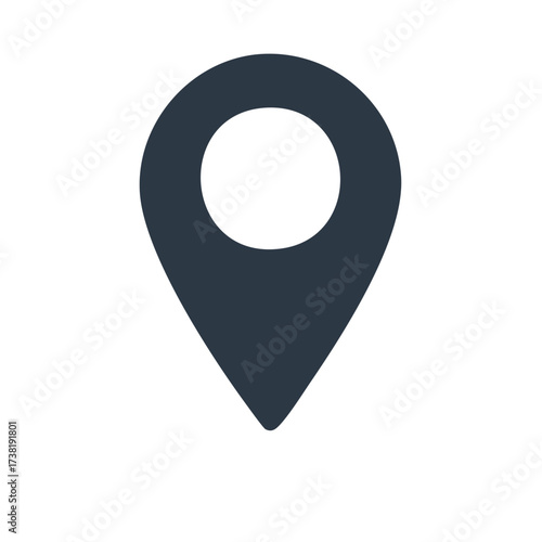 Dark blue location pin, navigation icon, isolated on white