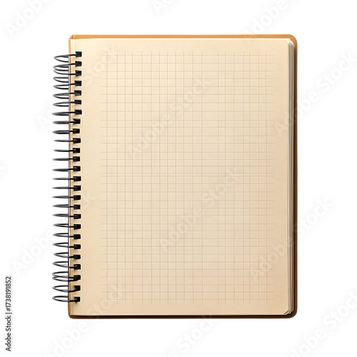 Spiral bound notebook with grid paper and black background
