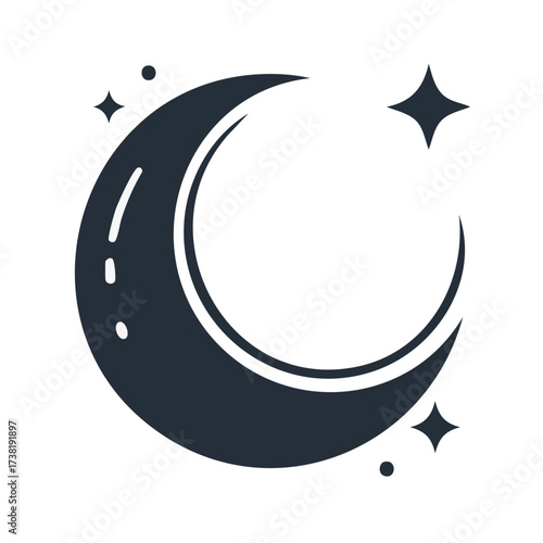 Crescent moon with sparkling stars celestial night sky symbol