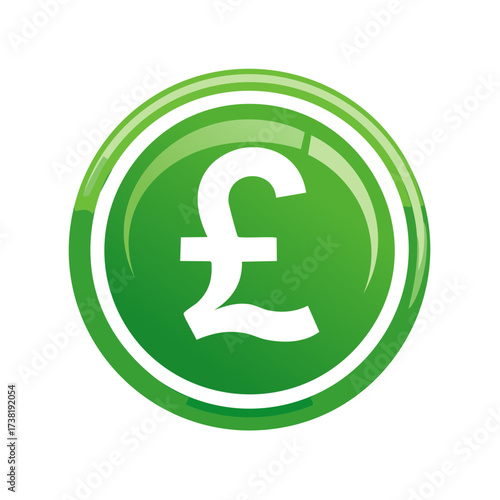 Green and white British pound symbol inside a circle illustration