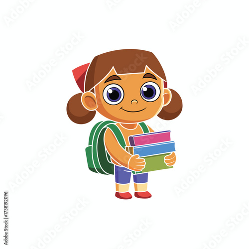Vector illustration of a funny cartoon genius student going to school
