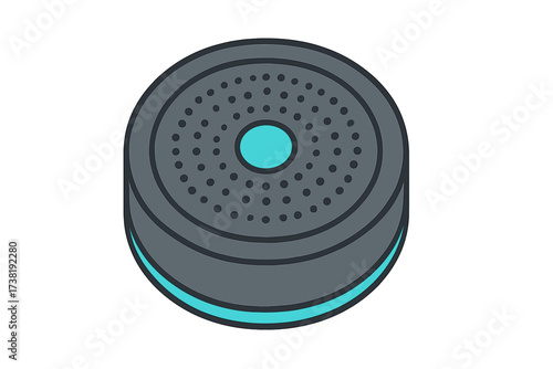 Sleek modern smart home speaker or air purifier device with perforated top and vibrant teal accent