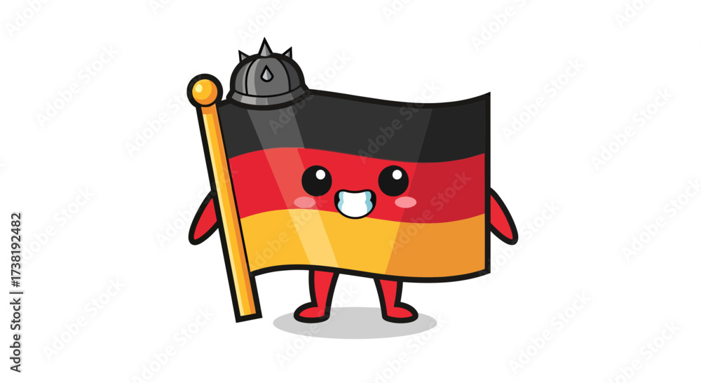 Fototapeta premium Cheerful german flag character with a cute expression and traditional helmet