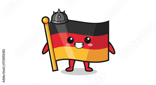 Cheerful german flag character with a cute expression and traditional helmet