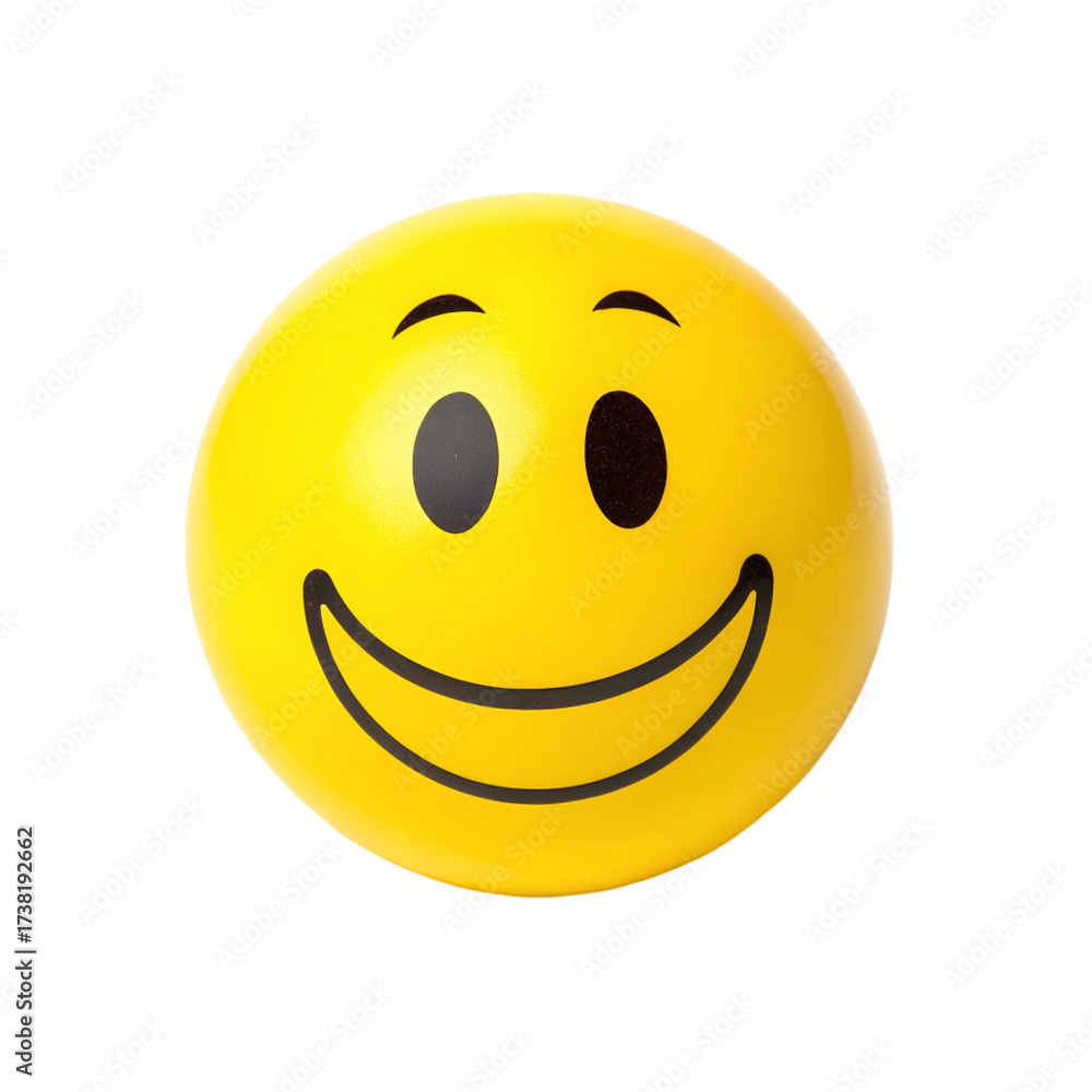 Fototapeta premium Yellow smiley face stress ball isolated on transparent background