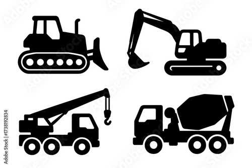 Heavy construction vehicles and industrial machinery for building sites