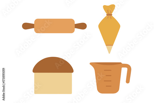 Collection of essential baking tools and ingredients for home cooking and pastry preparation