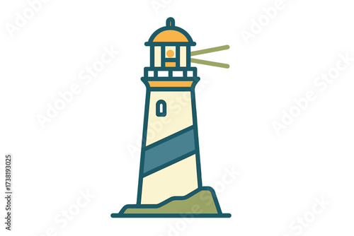 Traditional coastal lighthouse structure with a powerful guiding light beam for maritime navigation and safety