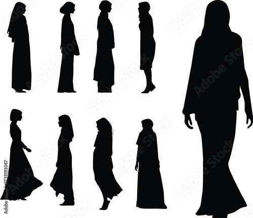 vector silhouettes of woman muslim