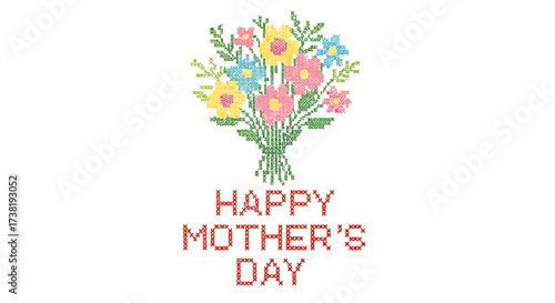 Delicate floral arrangement for Mother's Day greeting in vibrant needlepoint style design