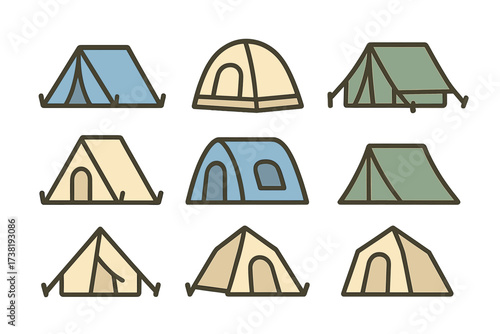 Collection of various camping tents for outdoor adventures and wilderness exploration