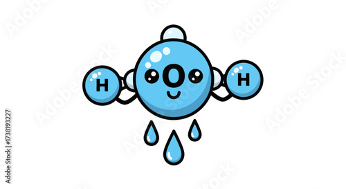Delightful depiction of a water molecule with cartoon eyes and a happy expression