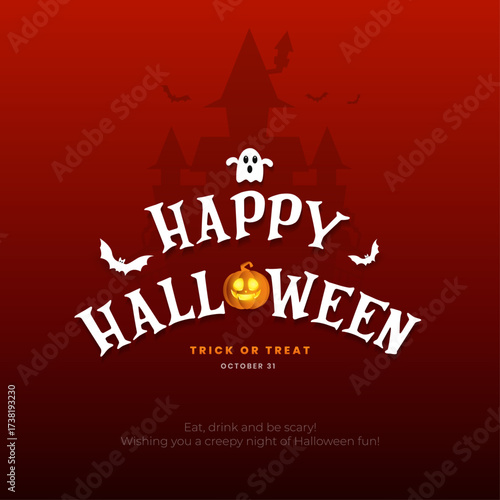 Happy Halloween post and greeting card design. Halloween trick or treat creative flyer template with text vector illustration