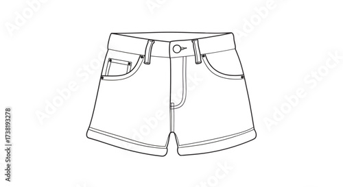 Denim shorts technical drawing offering a minimalist style for fashion design purposes