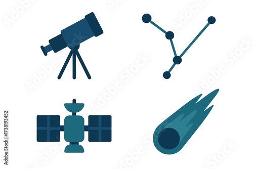 Collection of space exploration and astronomy icons for scientific projects