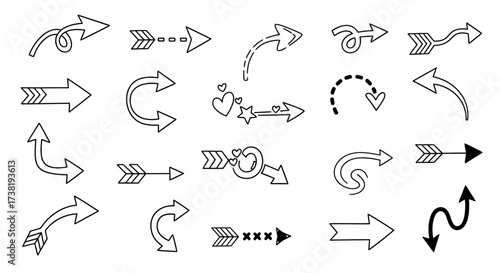 Diverse arrow collection showcasing directionality and decorative elements for design projects