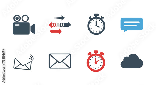 Diverse communication and technological icons for digital applications and interface design