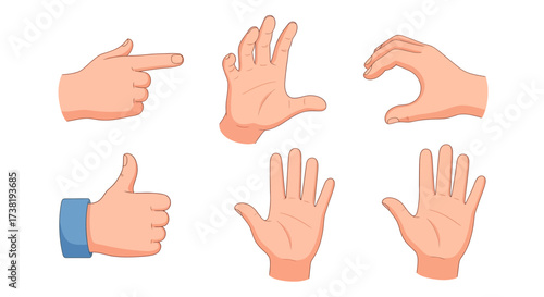 Diverse hand gestures illustrations offering visual communication for design projects or tutorials